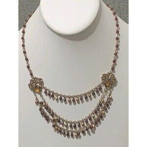 Crazy Horse Red Faceted Bead Good Tone Chain Vintage Necklace